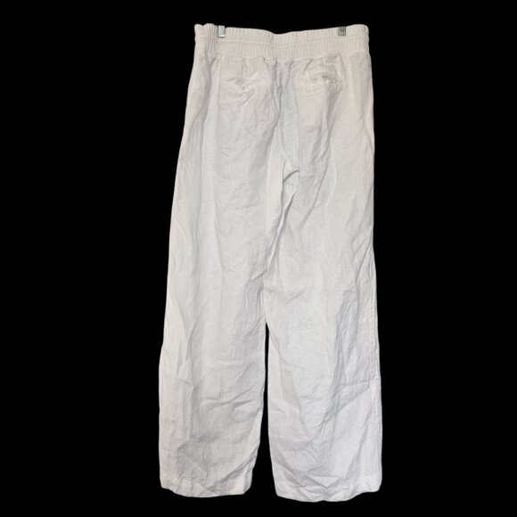 Athleta Cabo 100% Linen Women's Pants SZ 14 White Wide Leg Pull On Baggy Beachy - Picture 5 of 14